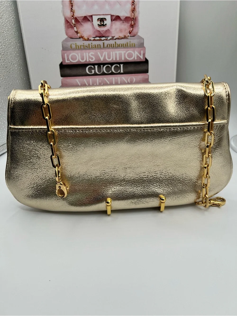 Tory Burch Gold Metallic Leather Clutch & Crossbody Bag